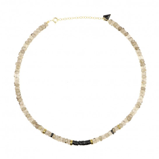 Puka quartz and onyx necklace