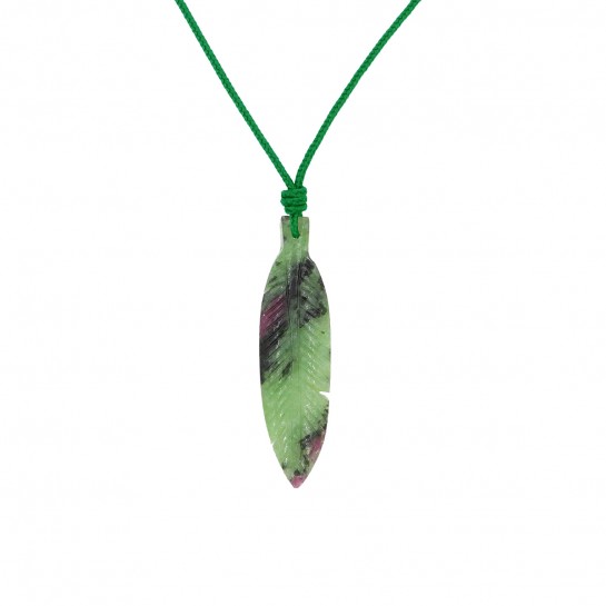 Zoisite Ruby Feather Necklace