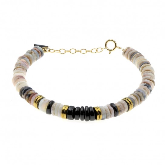 White opal and onyx Puka bracelet