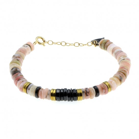 Bracelet Puka opale rose et onyx