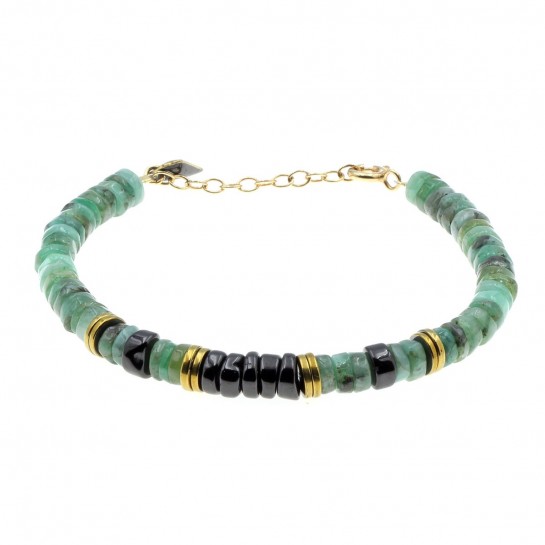 Bracelet Puka émeraude et onyx