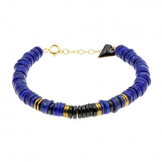Puka lapis lazuli and onyx bracelet