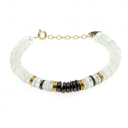 Puka quartz and onyx bracelet