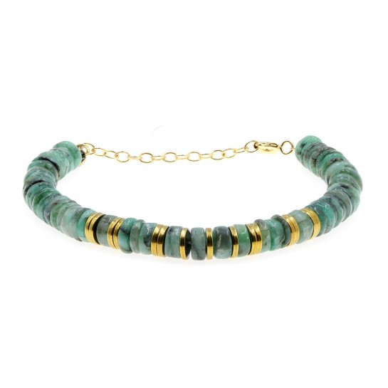 Emerald and gold Puka bracelet