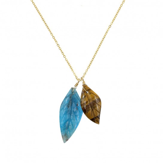 Apatite and Tiger's Eye Double Leaves Necklace