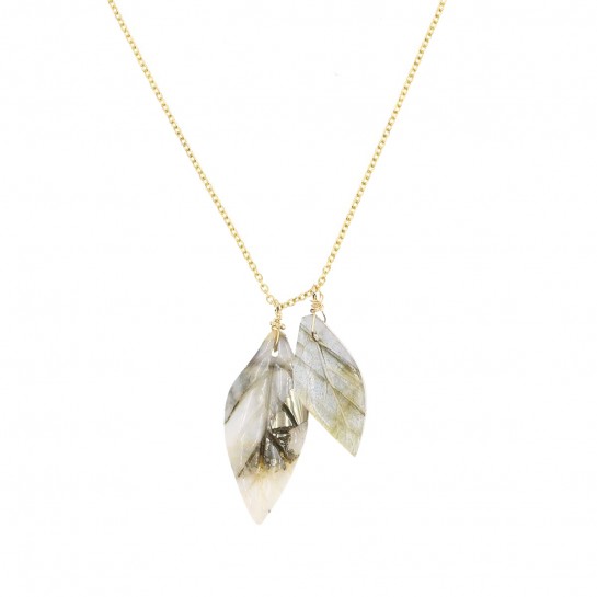 Chalcedony and labradorite double leaves necklace
