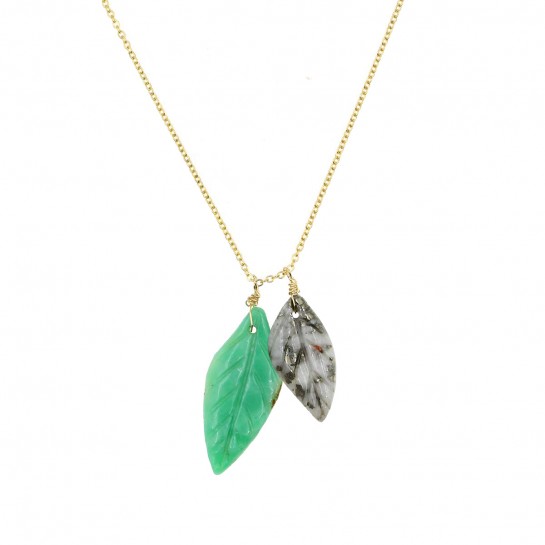 Chrysoprase and Chalcedony Double Leaves Necklace