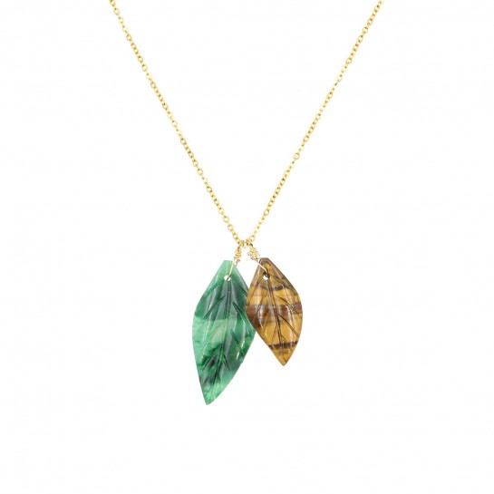 Jade and Tiger's Eye Double Leaves Necklace