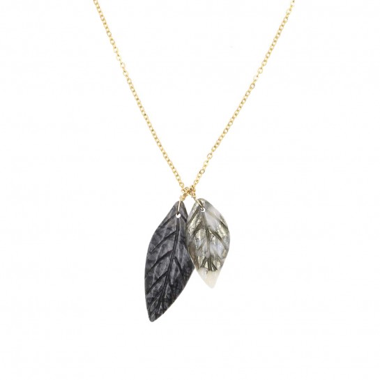 Jaspe and calcédonian double leaves necklace