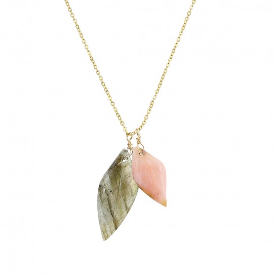 Double labradorite and opal leaves necklace