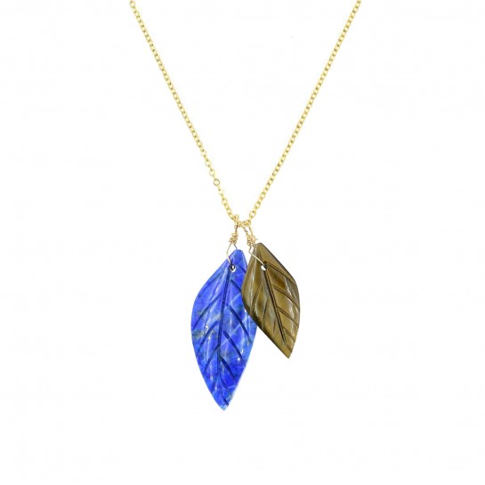 Double lapis lazuli leaves and tiger's eye necklace