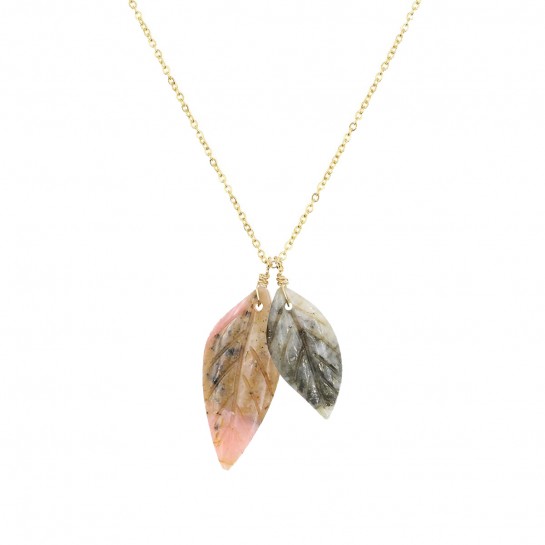 Opal and Calcédonian double leaves necklace