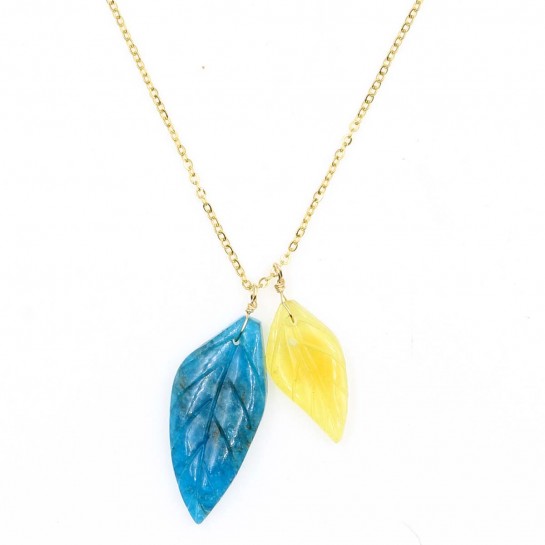 Apatite and jade double leaves necklace