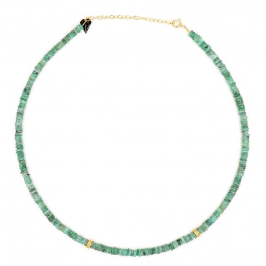 Collier Puka émeraude et diamant brut