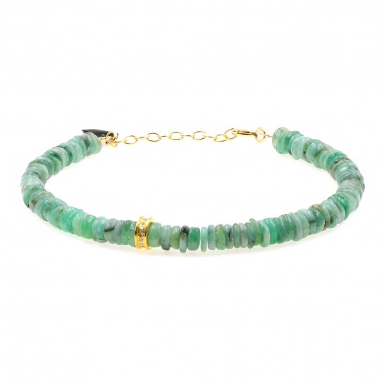 Emerald and rough diamond Puka bracelet