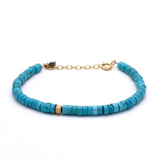 Bracelet Puka turquoise et Gold Filled