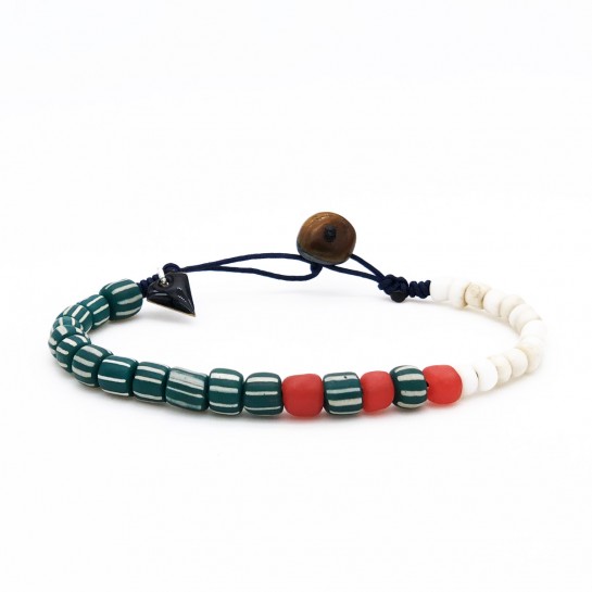 Green striped and white men's bracelet