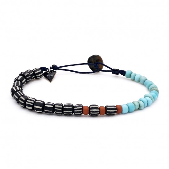 Men's black striped and blue bracelet