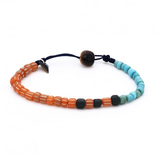 Orange striped and blue men's bracelet