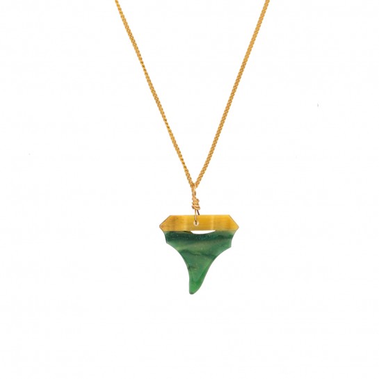 Shark tiger eye and jade long necklace
