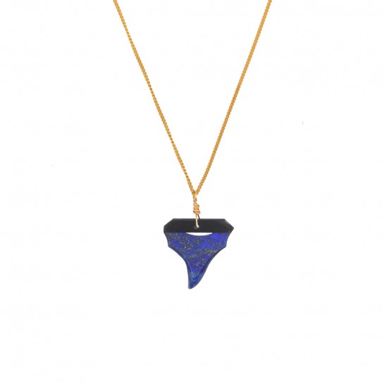 Shark onyx and lapis lazuli long necklace