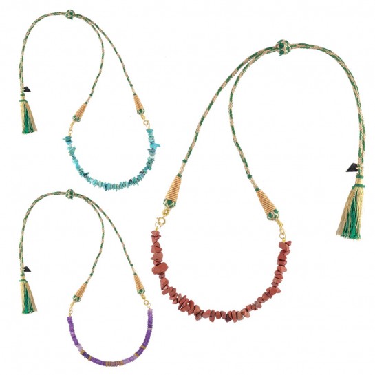 Turquoise, Amethyst and Green Pompom Jasper pendants