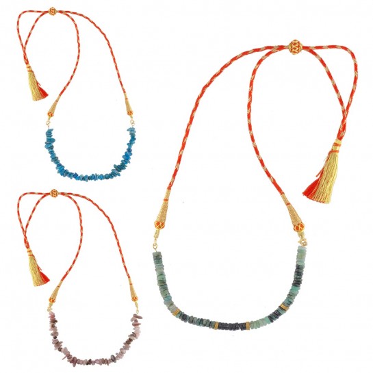 Pink Opal, Apatite and Emerald Orange tassel pendants