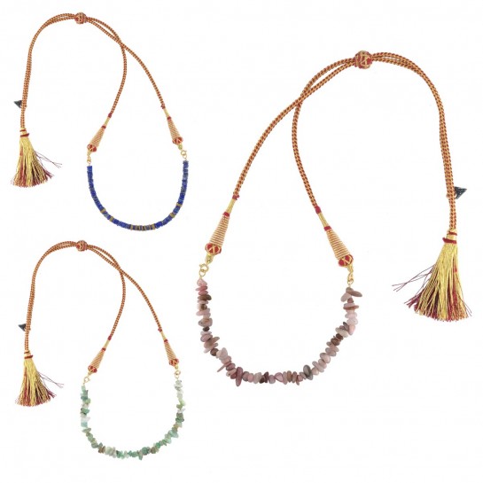 Chrysoprase, Lapis Lazuli and Pink Opal Pompom Bordeaux pendants