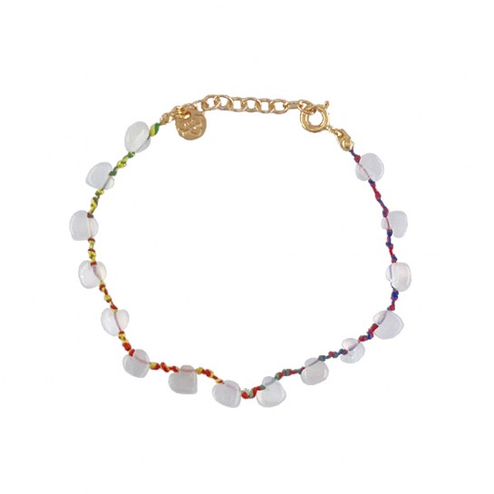 Heart bracelet in moonstone and multicolored cord