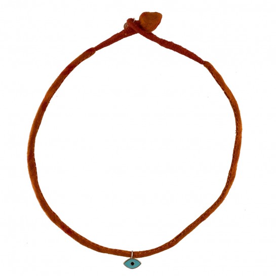 Collier Tissu Orange et Oeil Turquoise