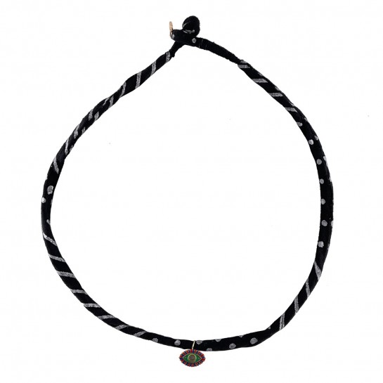 Collier Tissu Noir à Motif et Oeil Multicolore