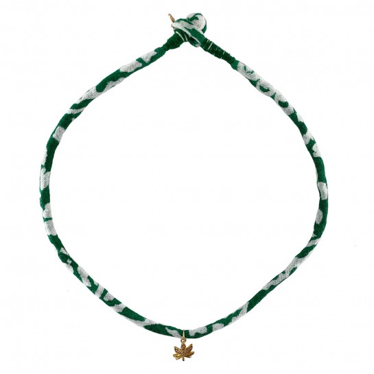 Green and White Fabric and Leaf Necklace