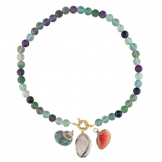 Collier fluorite et pendentif coquillage