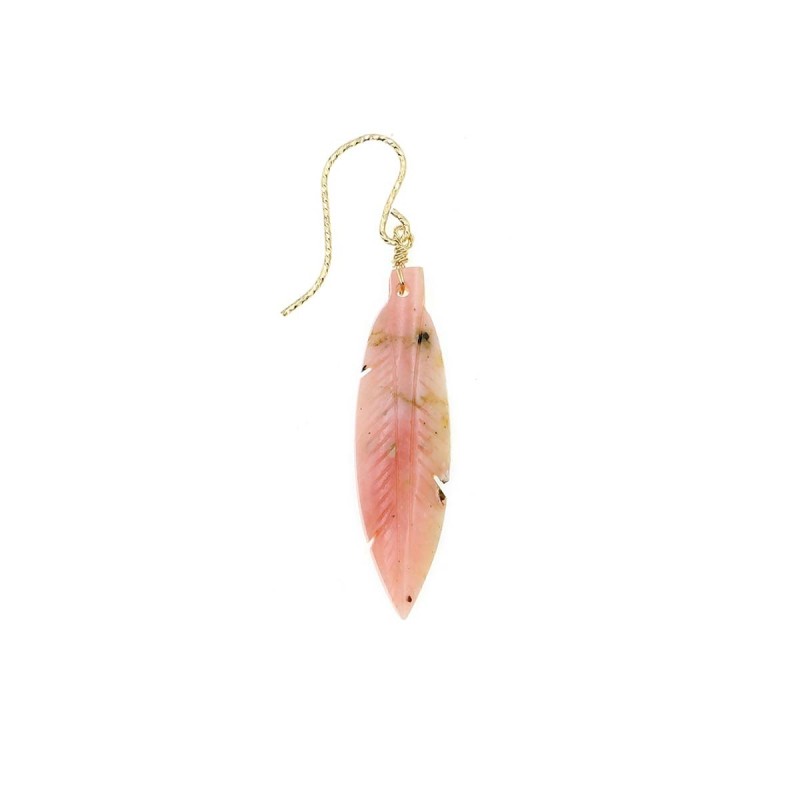 boucle d'oreille rocher roucas plume en opale couleur  rose