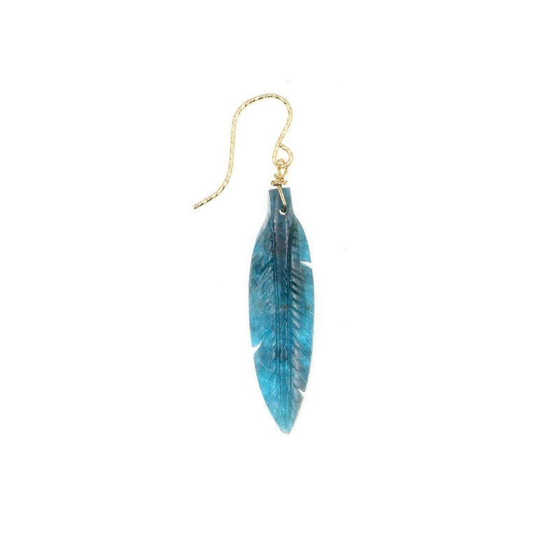 boucle d'oreille rocher roucas plume en apatite couleur  bleu foncé