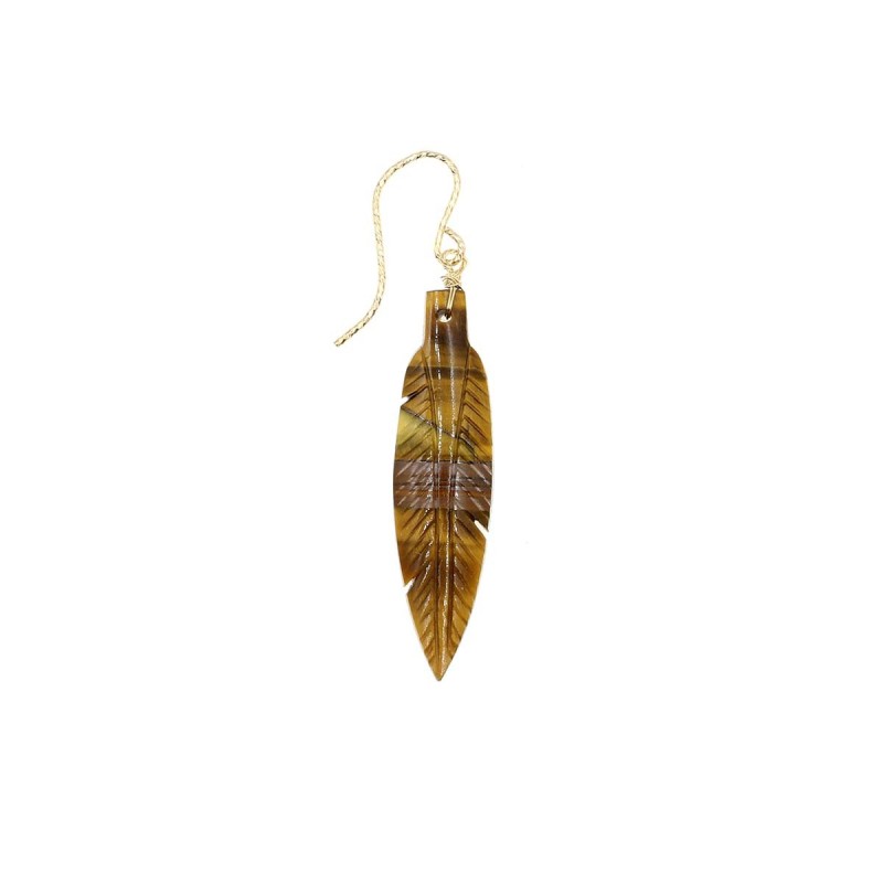 roucas rock earring feather in brown tiger eye