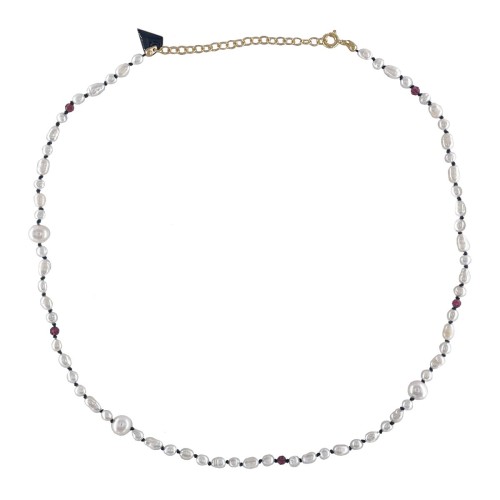 CANDIES NECKLACE IN NATURAL FRESHWATER PEARL AND GARNET