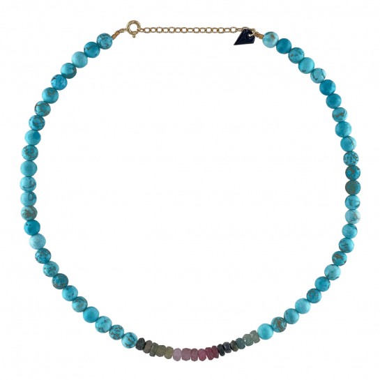 COLLIER FACETTES TURQUOISE ET TOURMALINE