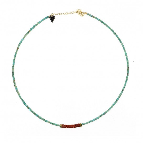collier puka en turquoise et jaspe couleur bleu et orange