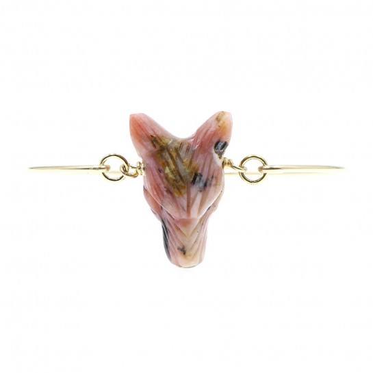 bracelet loup en opale rose couleur  rose