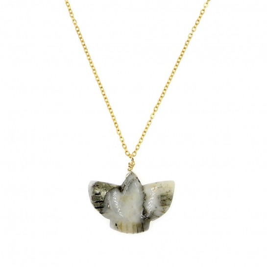 white chalcedony condor necklace