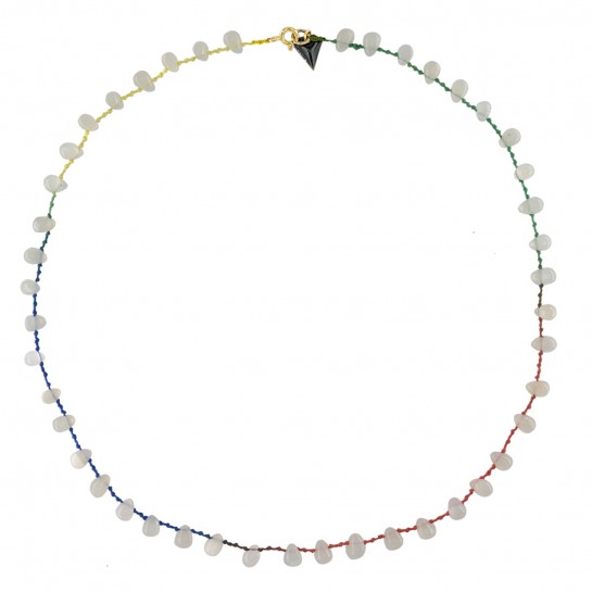Multicolor cord moonstone drop necklace