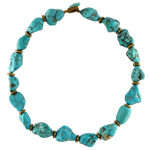 COLLIER PEPITES TURQUOISE ET GOLD