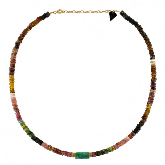 PUKA TOURMALINE AND TURQUOISE NECKLACE