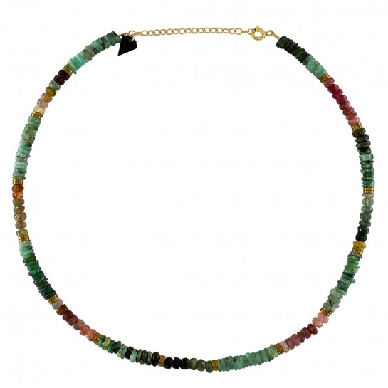 COLLIER PUKA EMERAUDE ET TOURMALINE