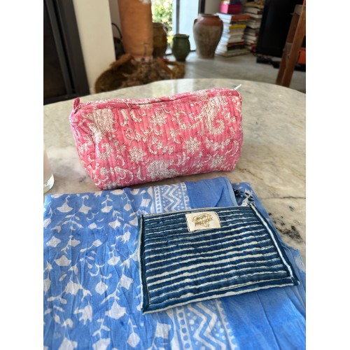 Pink Toiletry Bag and Blue Pareo