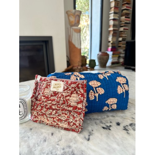 Blue Toiletry Bag and Terracotta Pouch