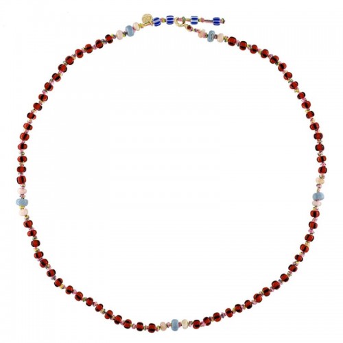 COLLIER CANDIES EN PERLE AFRICAINE ROUGE