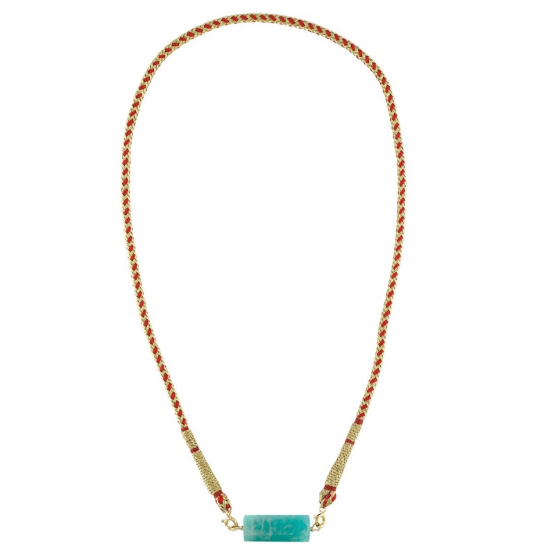 ROLLA BOLLA AMAZONITE ET CORDON TISSÉ ROUGE