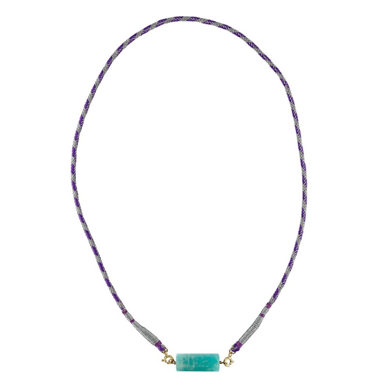 ROLLA BOLLA AMAZONITE ET CORDON TISSÉ VIOLET